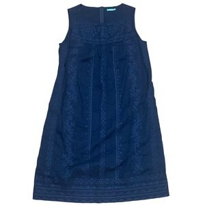 J.McLaughlin Women's Medium Navy Blue Linen Cotton‎ Embroidered Sleeveless Dress